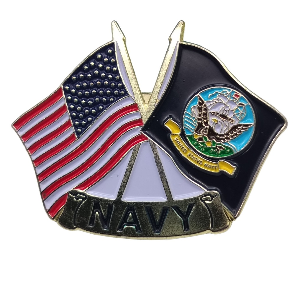 US Navy Crossed Flags Lapel Pin Red White Blue Enamel Patriotic Military Gift
